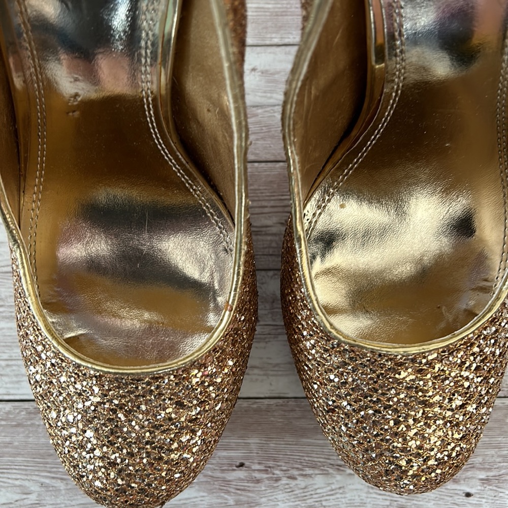 Bakers Gold Glitter Sequin Platform High Heel Pumps S… Gem